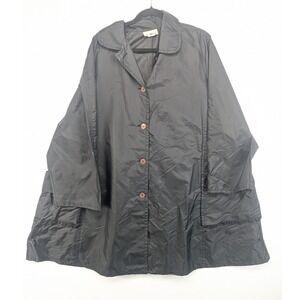 Aqua Sheen Vintage Black Nylon Raincoat Oversized Button Front Jacket 3X